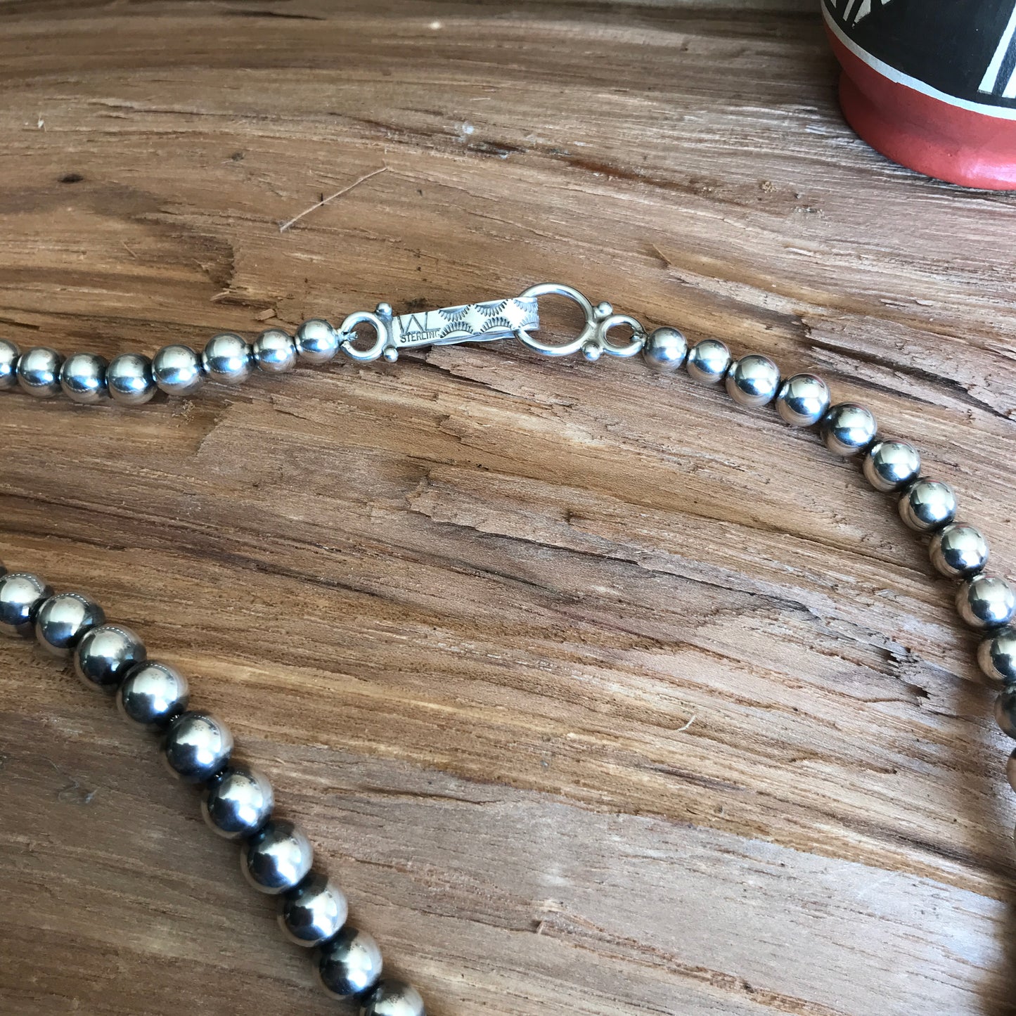 Navajo Pearls 21 inch~ Sterling Silver~ 8 mm beads~ Soldered Handmade Catches~ Strung on Squashblossom heavy braided Foxtail