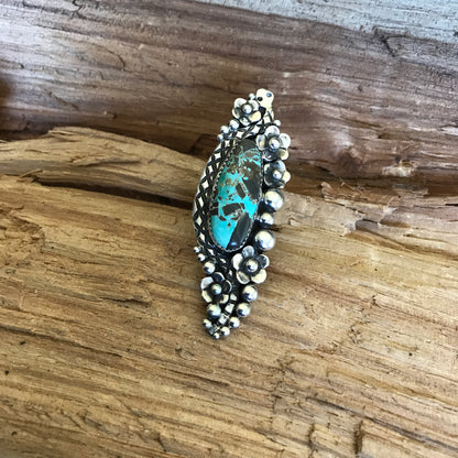 Carico Lake Turquoise Rattlesnake Ring~ Sterling Silver~ Artisan Handmade~ Size 7 1/2