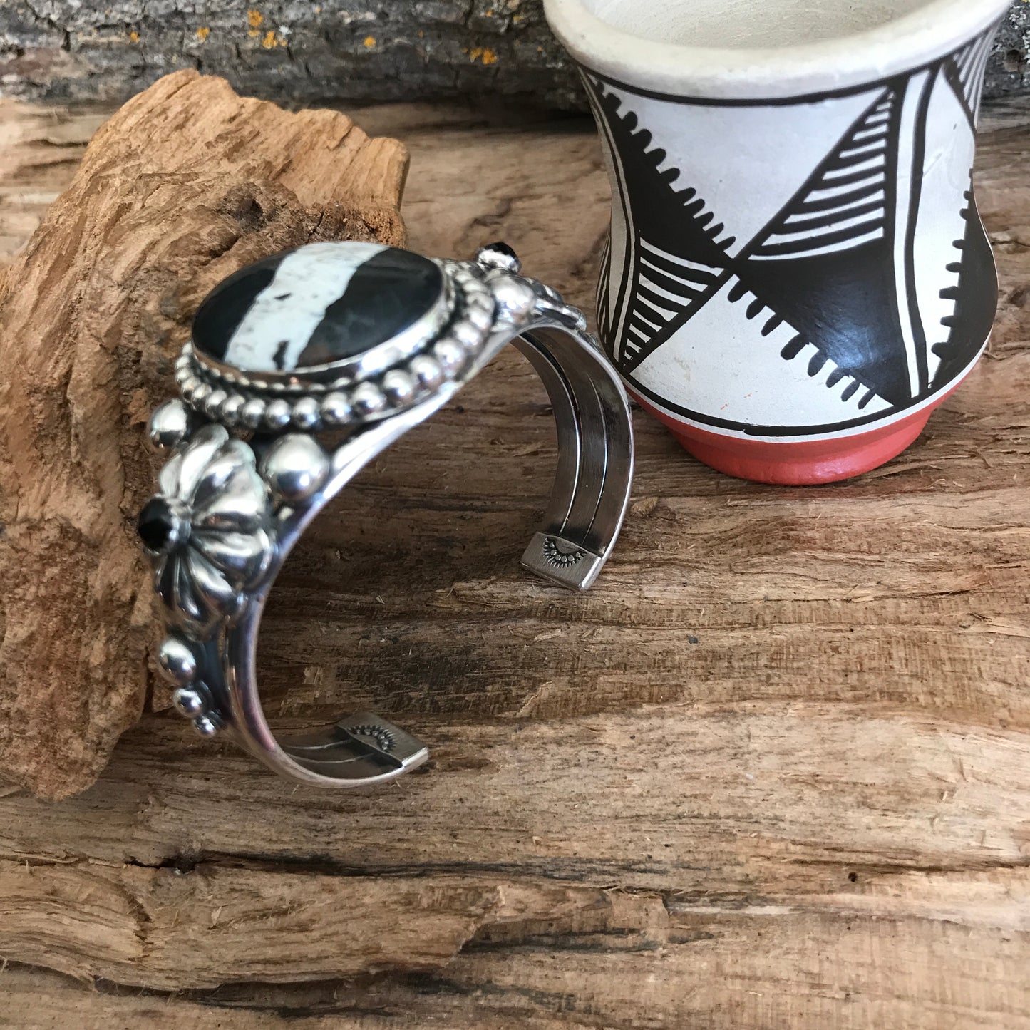 White Buffalo Cuff Bracelet~ Sterling Silver~ Artisan Handmade