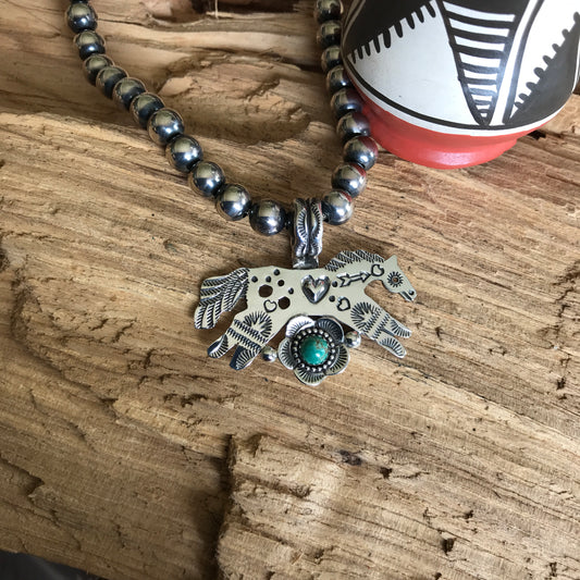 SPIRIT PONY Taos Flora pendant~ Sterling Silver~ Artisan Handmade