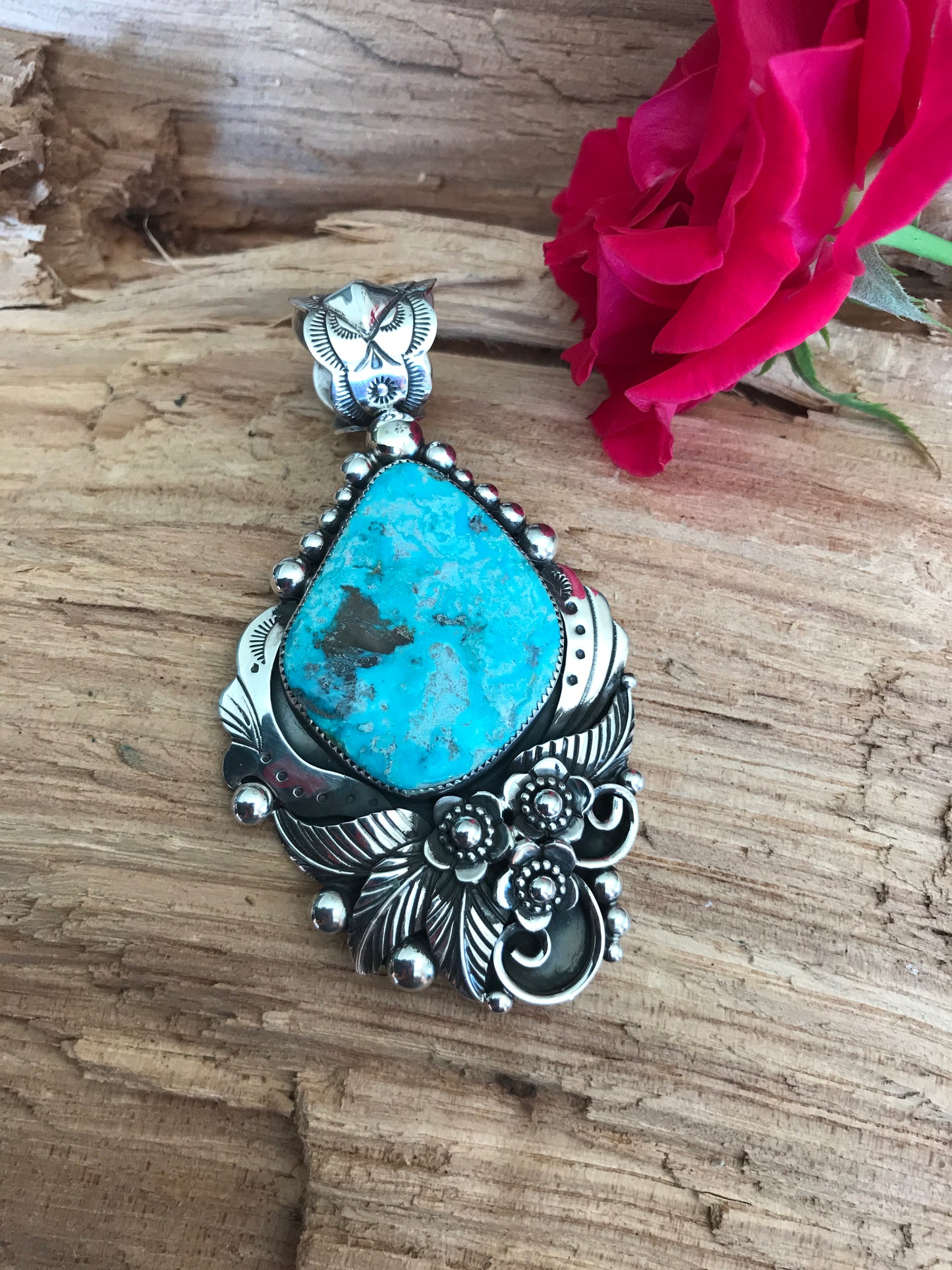 Skyline Turquoise Huge pendant~ Sterling Silver~ Artisan Handmade