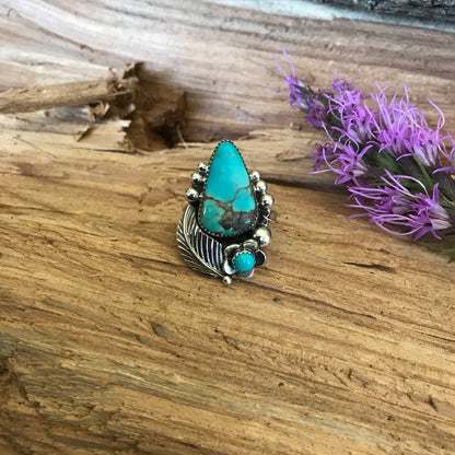 Lone Mountain Turquoise Ring~ Sterling Silver~ Artisan Handmade~ Size 8