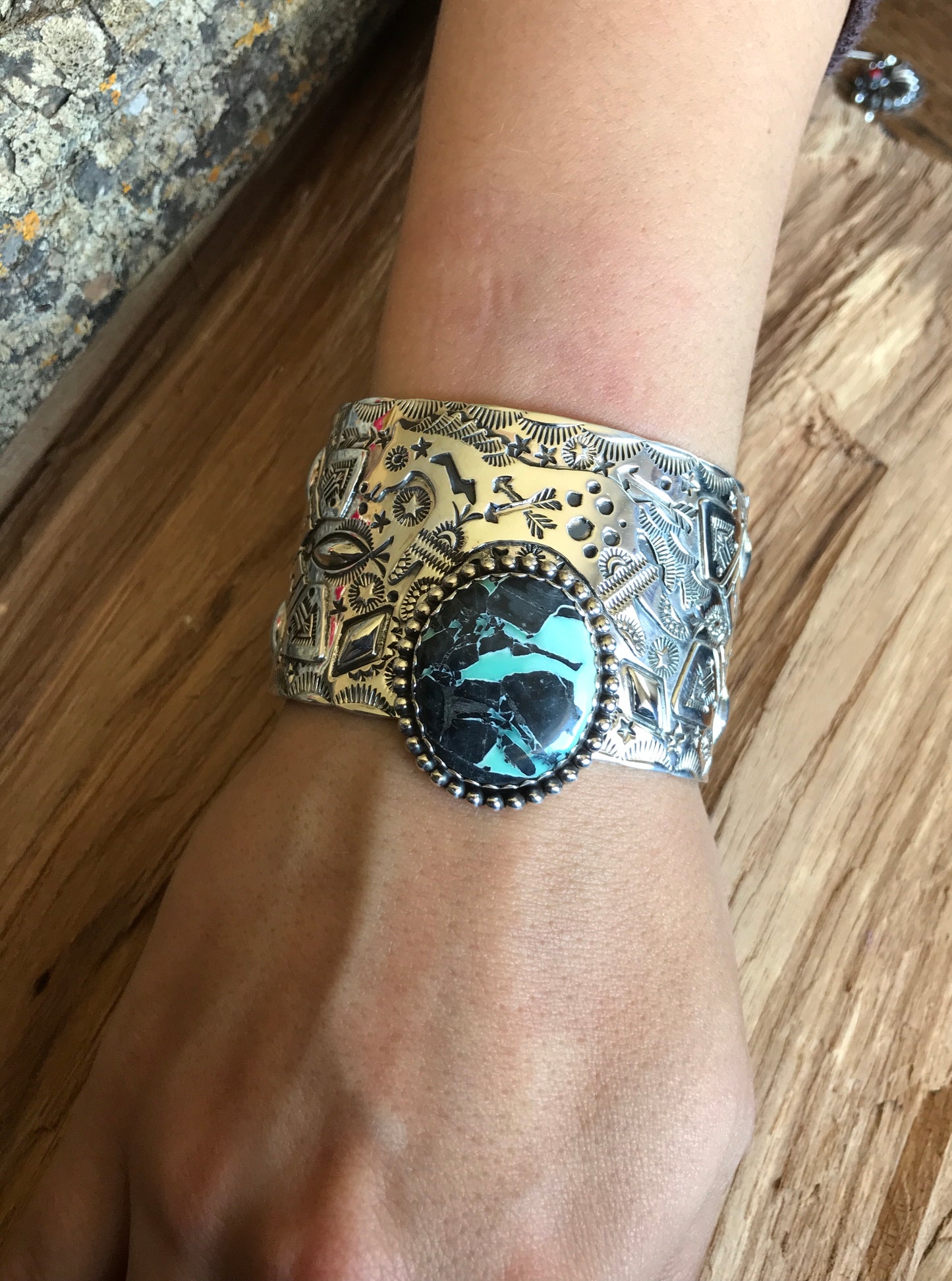 SPIRIT PONY Cuff Bracelet, with Black Buffalo stone~ Sterling Silver~ Artisan Handmade