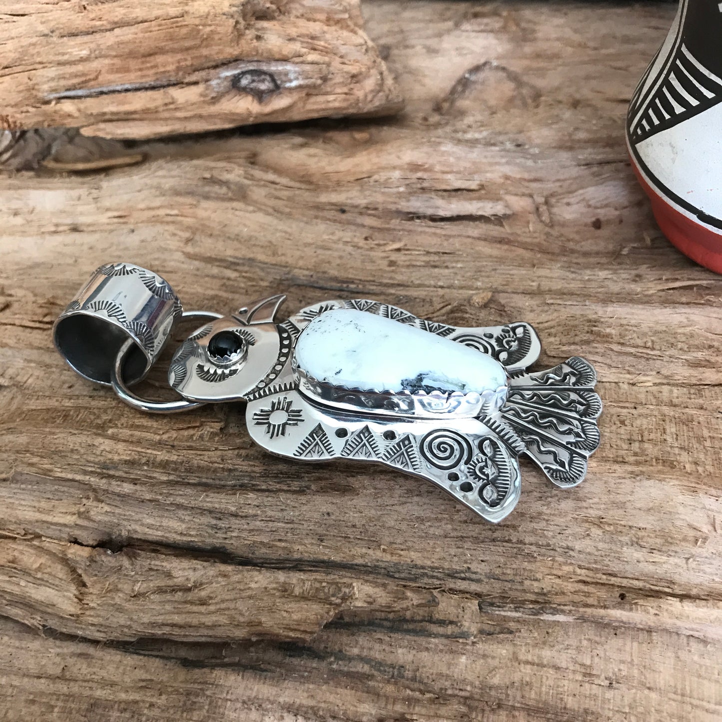 White Buffalo Thunderbird pendant~ Sterling Silver~ large pendant~ Artisan Handmade