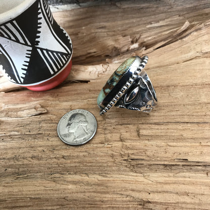 7 Dwarfs Turquoise ring with Offset shank~ Sterling Silver~ Artisan Handmade~size 9
