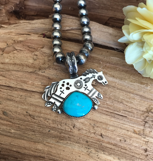 SPIRIT PONY Battle Mountain Turquoise pendant~ Sterling Silver~ Artisan Handmade