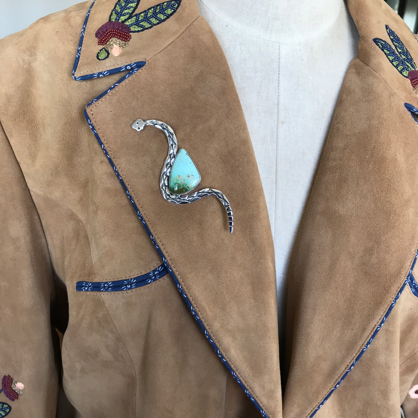 DESERT TRAVELER~ Royston Turquoise Rattlesnake Pin~ Sterling Silver~ Artisan Handmade