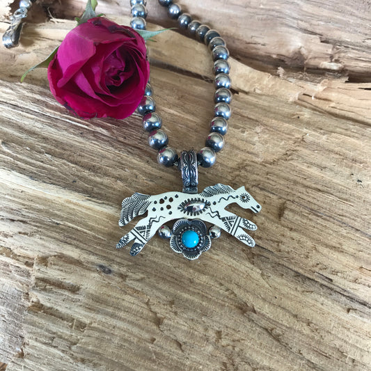 SPIRIT PONY~ Sleeping Beauty Taos Flora pendant~ Sterling Silver~ Artisan Handmade~ 1064