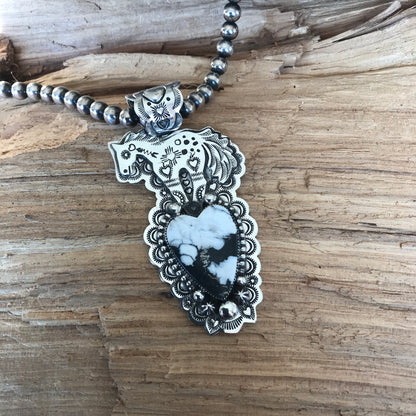 SPIRIT PONY Large pendant with a White Buffalo Heart~ Sterling Silver~ Artisan Handmade