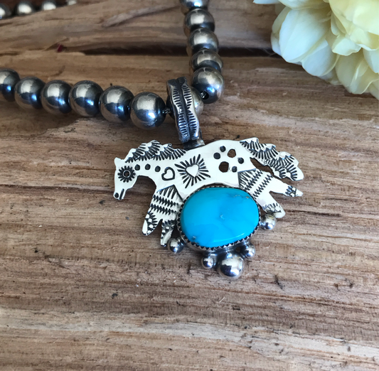 SPIRIT PONY Battle Mountain Turquoise pendant~ Sterling Silver~ Artisan Handmade