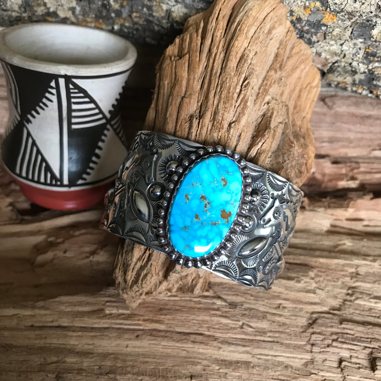 SPIRIT PONY Kingman High Grade Turquoise Cuff Bracelet~ Sterling Silver~ Artisan Handmade