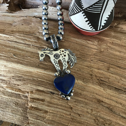 SPIRIT PONY~ Lapis Lazuli Heart pendant~ Sterling Silver~ Artisan Handmade