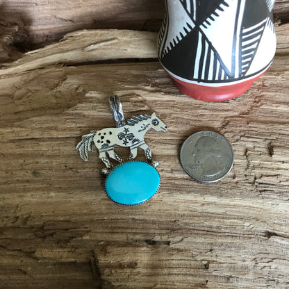 SPIRIT PONY Turquoise pendant~ Sterling Silver~ Artisan Handmade