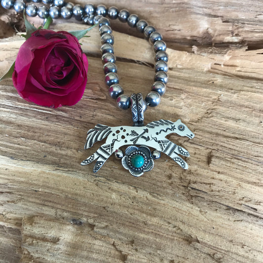 SPIRIT PONY Taos Flora pendant~ Sterling Silver~ Artisan Handmade