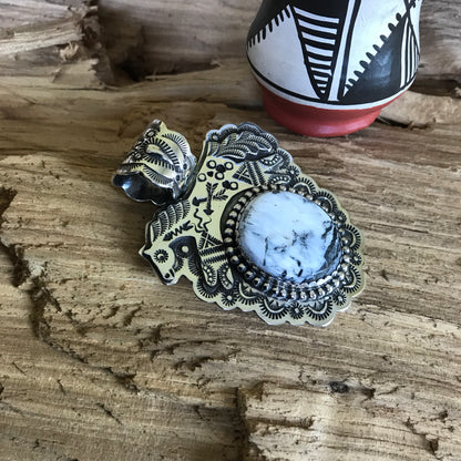 SPIRIT PONY pendant with White Buffalo ~ Sterling Silver~ Artisan Handmade ~ 1206
