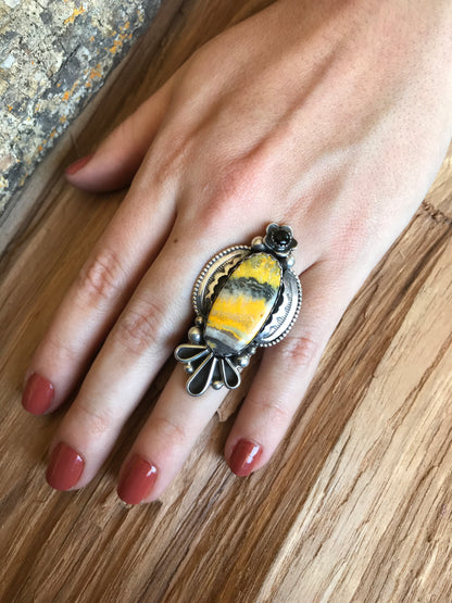 Bumblebee Jasper ring~ Sterling Silver~ Tail of the Thunderbird~ Artisan Handmade~ Size 6