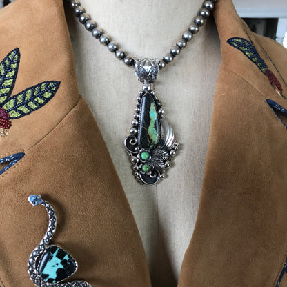 Black Jack Turquoise Pendant~ Sterling Silver~ Artisan Handmade
