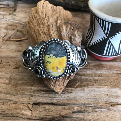 Bumblebee Jasper Cuff Bracelet~ Sterling Silver~ Artisan Handmade