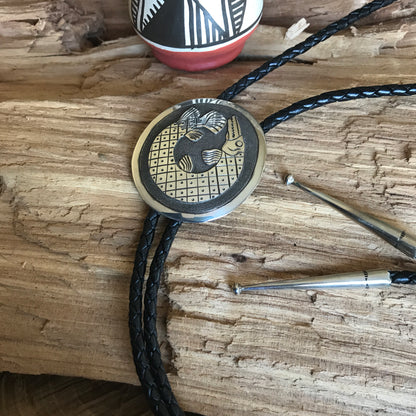 Gar Clan Bolo Tie~ Sterling Silver~ real leather cord