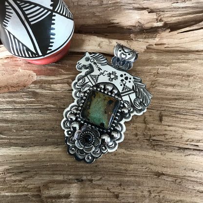 Black Jack Turquoise SPIRIT PONY Pendant~ Sterling Silver~ Artisan Handmade