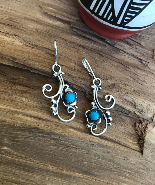 Sleeping Beauty Silver Swirl earrings~ Sterling Silver~ dangle Earrings~ Artisan Handmade