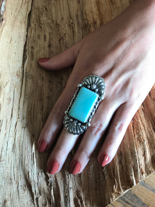 Royston Turquoise Ring~ Sterling Silver~ Artisan Handmade~ Size 12