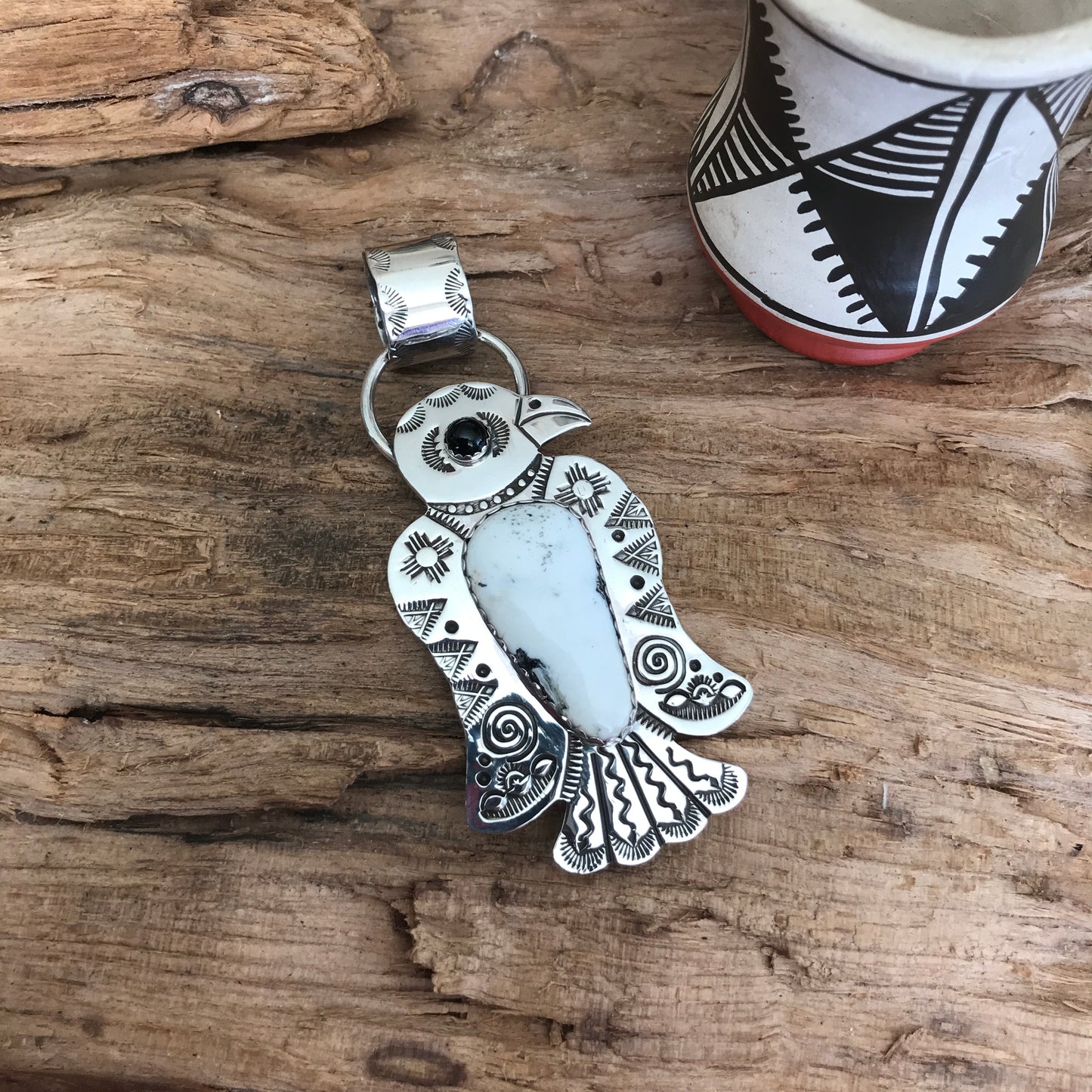 White Buffalo Thunderbird pendant~ Sterling Silver~ large pendant~ Artisan Handmade