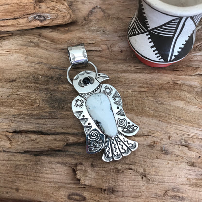 White Buffalo Thunderbird pendant~ Sterling Silver~ large pendant~ Artisan Handmade