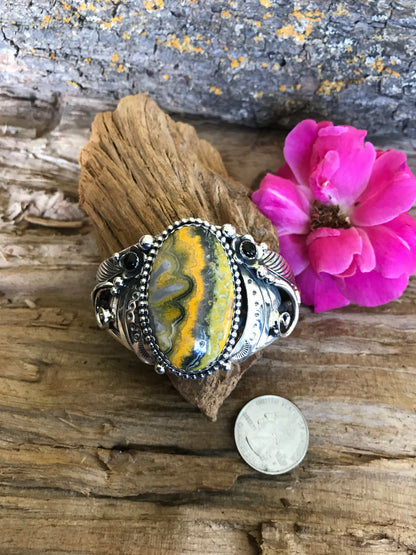 Bumblebee Jasper Cuff Bracelet~ Sterling Silver~ Artisan Handmade