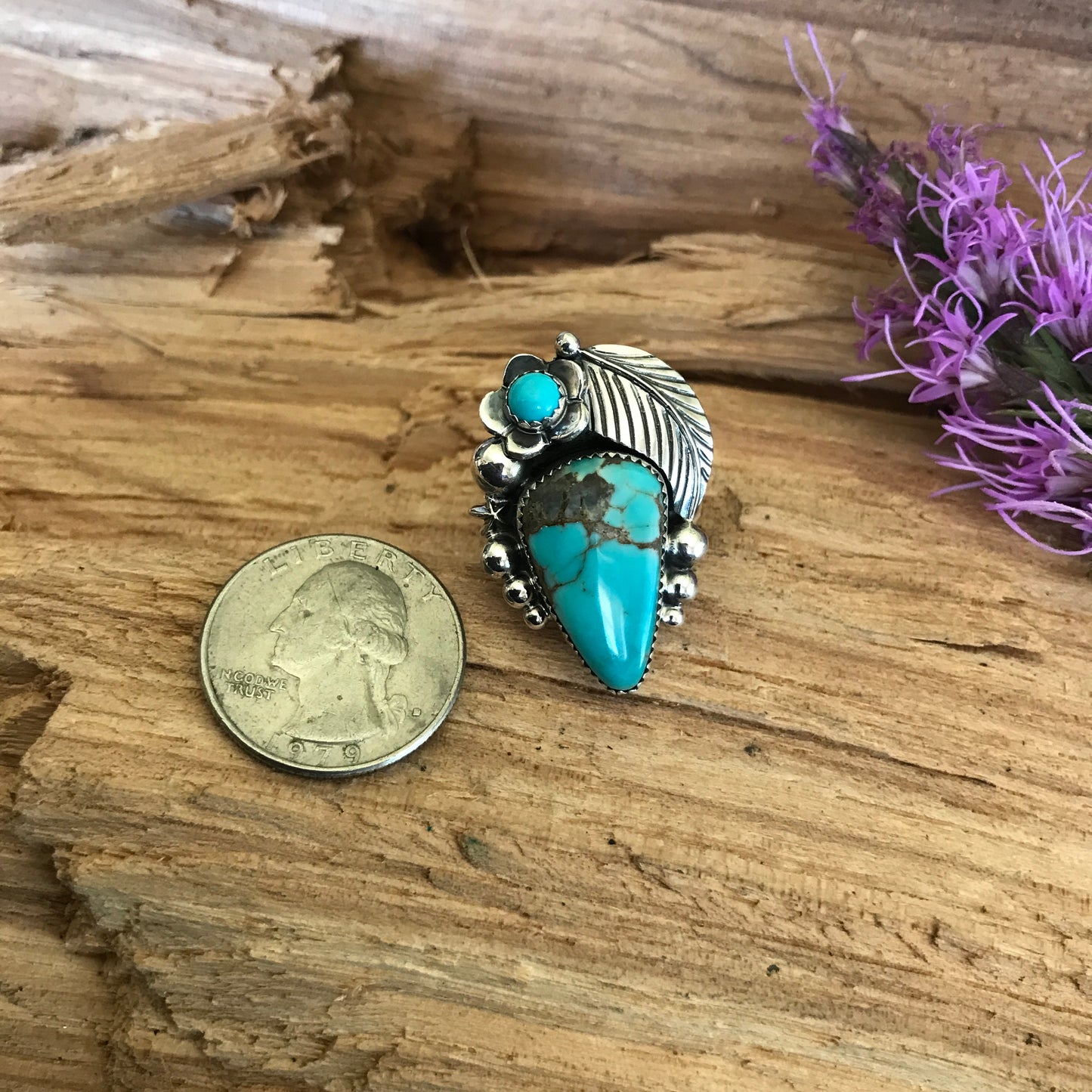 Lone Mountain Turquoise Ring~ Sterling Silver~ Artisan Handmade~ Size 8