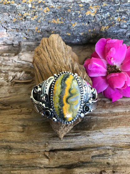 Bumblebee Jasper Cuff Bracelet~ Sterling Silver~ Artisan Handmade