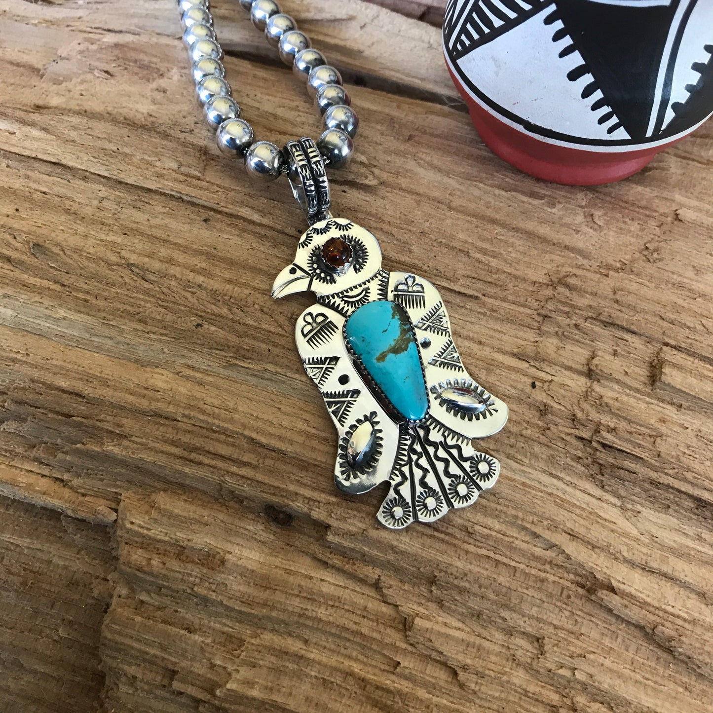 Thunderbird pendant~ Sterling Silver~ Royston Turquoise ~Medium pendant~ Artisan Handmade