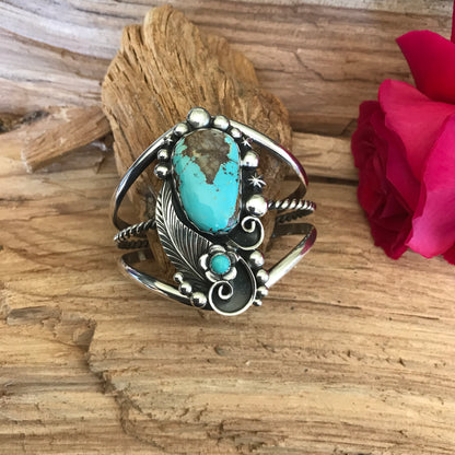 Pilot Mountain Turquoise Cuff Bracelet~ Sterling Silver~ Artisan Handmade