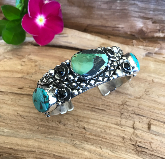 Rattlesnake Cuff Bracelet with Carico Lake Turquoise~ Sterling Silver~ Artisan Handmade