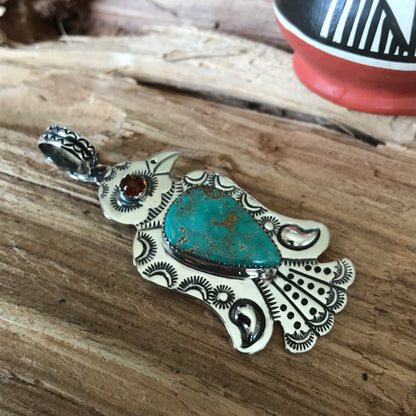 Thunderbird pendant~ Sterling Silver~ Royston Turquoise ~Medium pendant~ Artisan Handmade