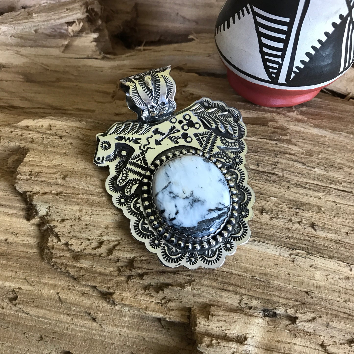 SPIRIT PONY pendant with White Buffalo ~ Sterling Silver~ Artisan Handmade ~ 1206