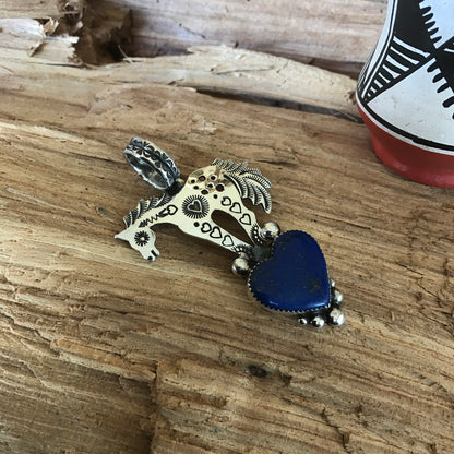 SPIRIT PONY~ Lapis Lazuli Heart pendant~ Sterling Silver~ Artisan Handmade