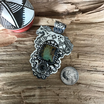 Black Jack Turquoise SPIRIT PONY Pendant~ Sterling Silver~ Artisan Handmade