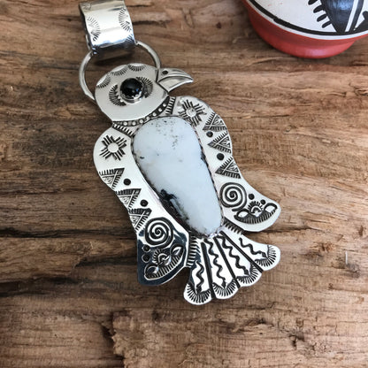 White Buffalo Thunderbird pendant~ Sterling Silver~ large pendant~ Artisan Handmade