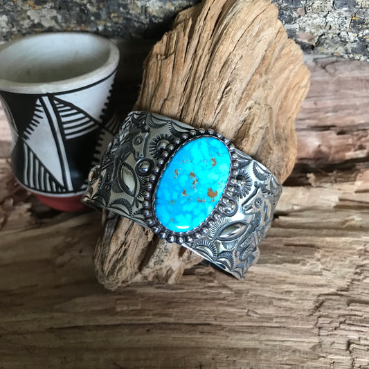 SPIRIT PONY Kingman High Grade Turquoise Cuff Bracelet~ Sterling Silver~ Artisan Handmade