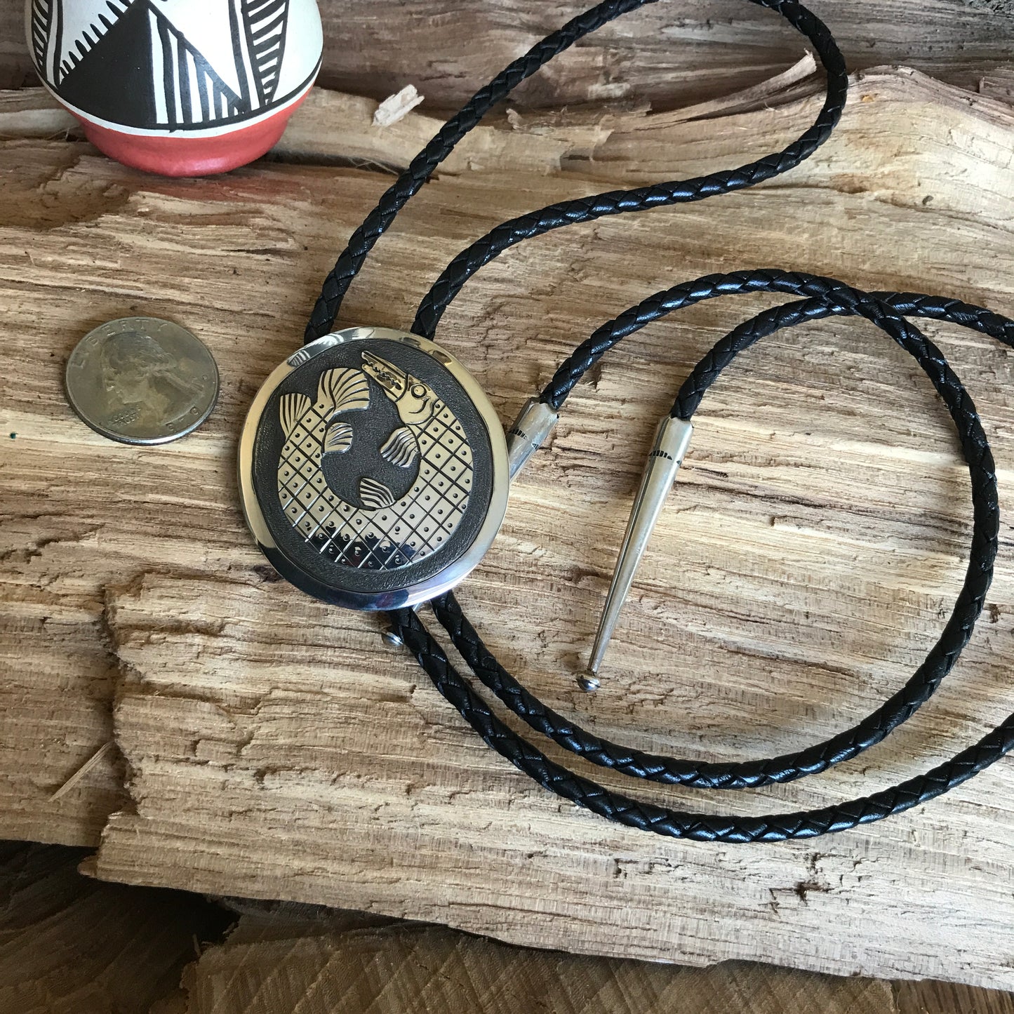 Gar Clan Bolo Tie~ Sterling Silver~ real leather cord