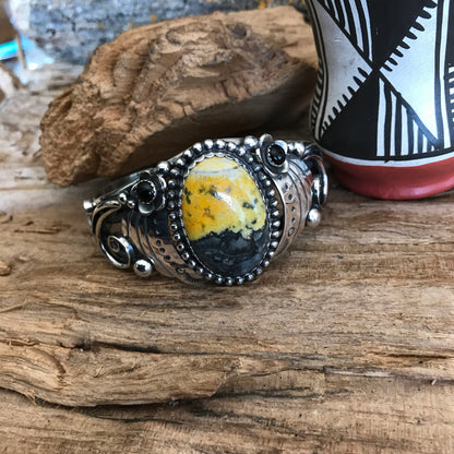 Bumblebee Jasper Cuff Bracelet~ Sterling Silver~ Artisan Handmade