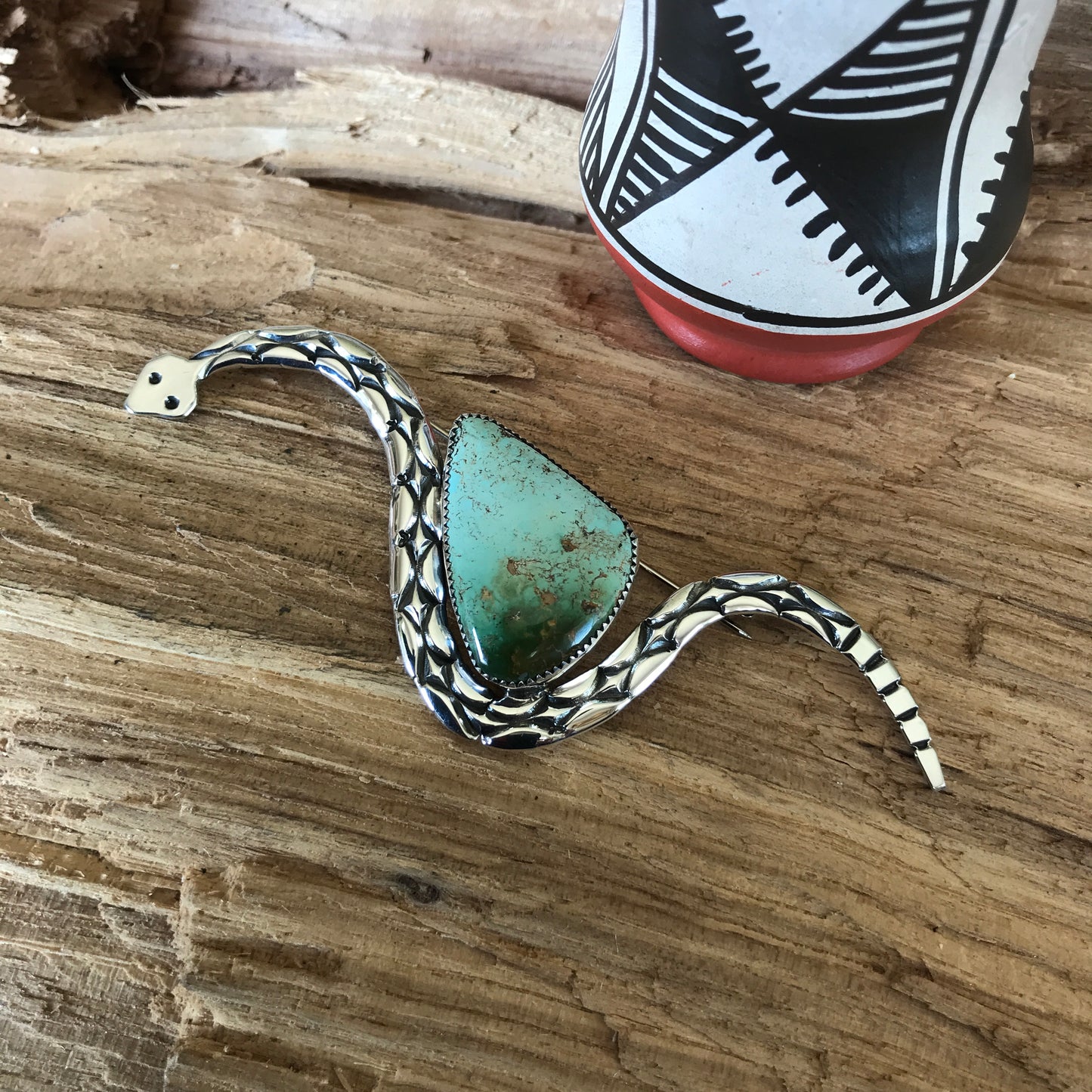 DESERT TRAVELER~ Royston Turquoise Rattlesnake Pin~ Sterling Silver~ Artisan Handmade