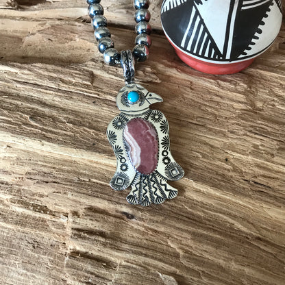 Rhodochrosite Thunderbird pendant~ Sterling Silver~ Medium pendant~ Artisan Handmade