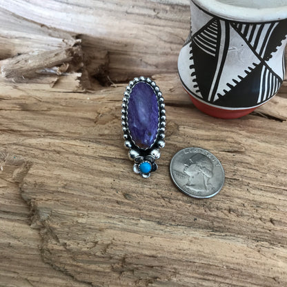 Charoite and Sleeping Beauty Turquoise Ring~Sterling Silver~ Artisan Handmade~ Size 7 1/2