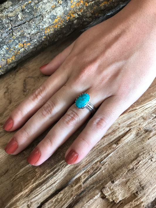 Sierra Nevada Turquoise Ring~ Sterling Silver~ Artisan Handmade~ ENGLISH COUNTRY GARDEN Series~ Size 7