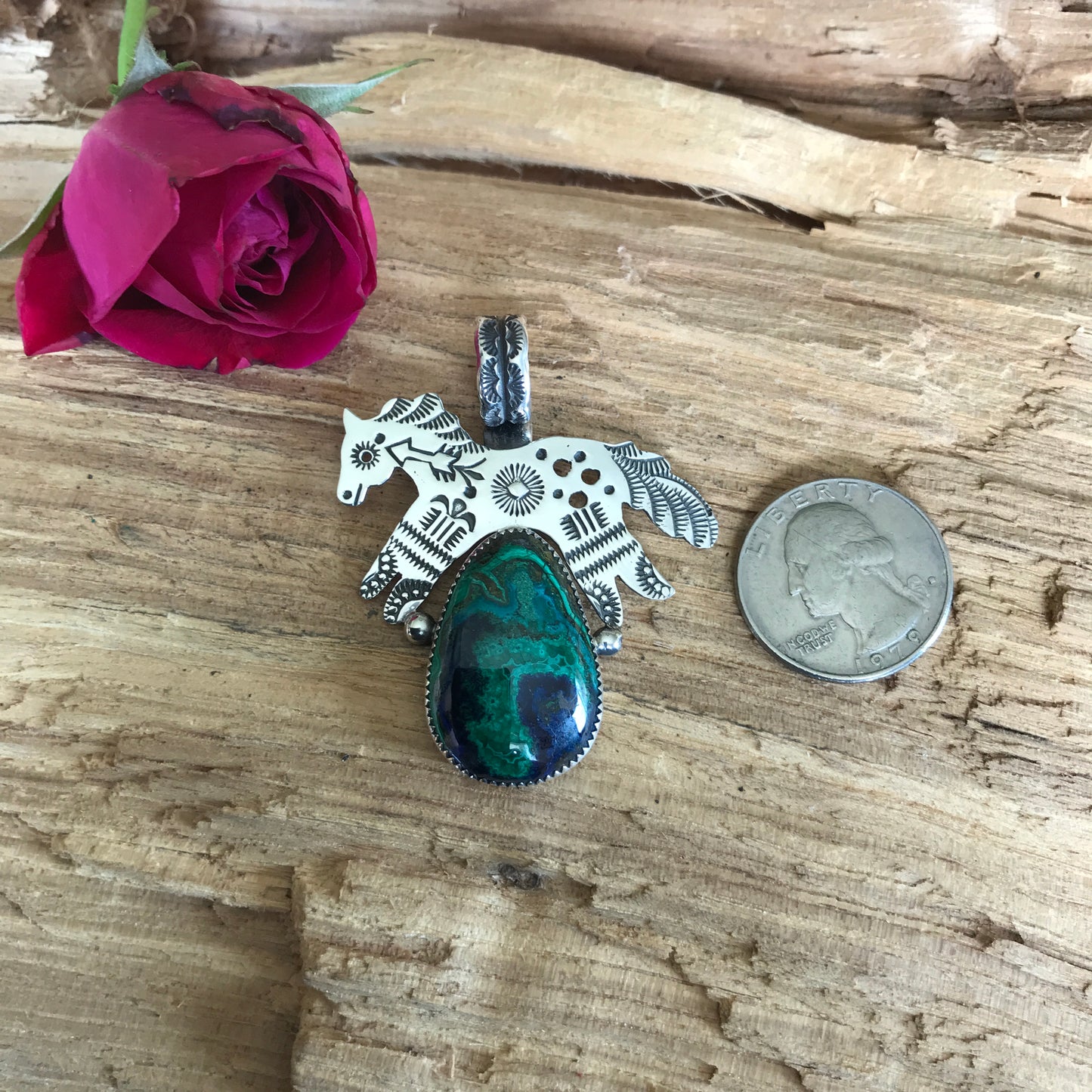 SPIRIT PONY pendant with Azurite Malachite~Sterling Silver~ Artisan Handmade~ 1063