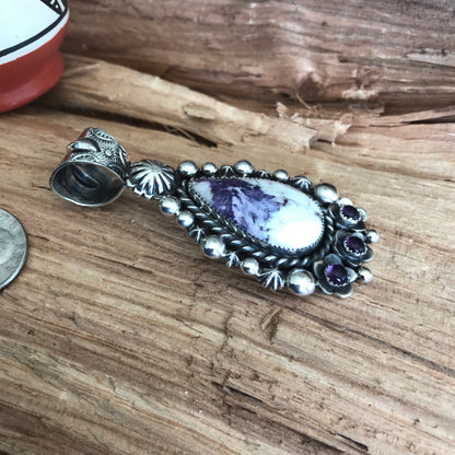 Tiffany Stone and Amethyst large pendant~ Sterling Silver~ Artisan Handmade