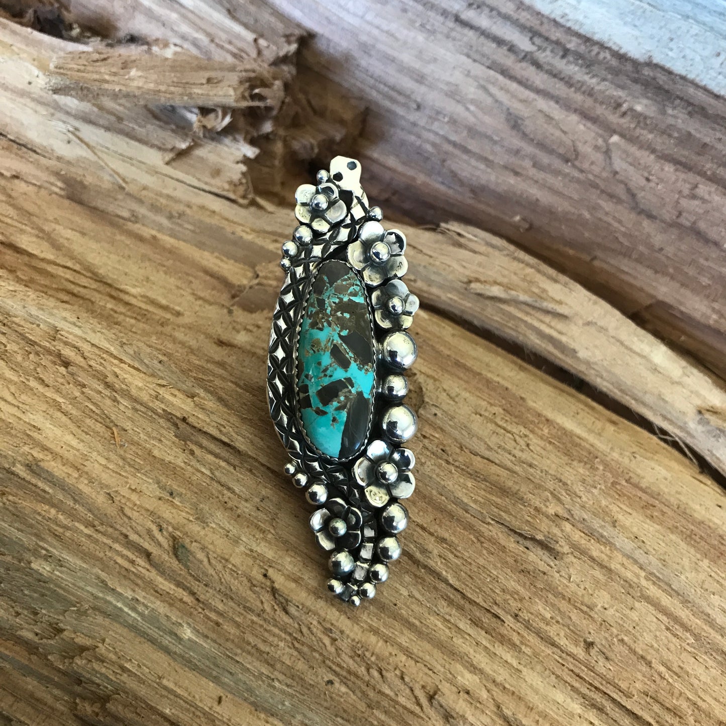 Carico Lake Turquoise Rattlesnake Ring~ Sterling Silver~ Artisan Handmade~ Size 7 1/2