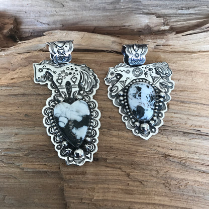 SPIRIT PONY Large pendant with a White Buffalo Heart~ Sterling Silver~ Artisan Handmade